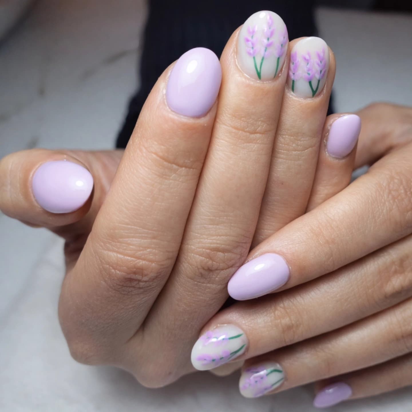 Remplissage gel - Nail art fleurs Lavande