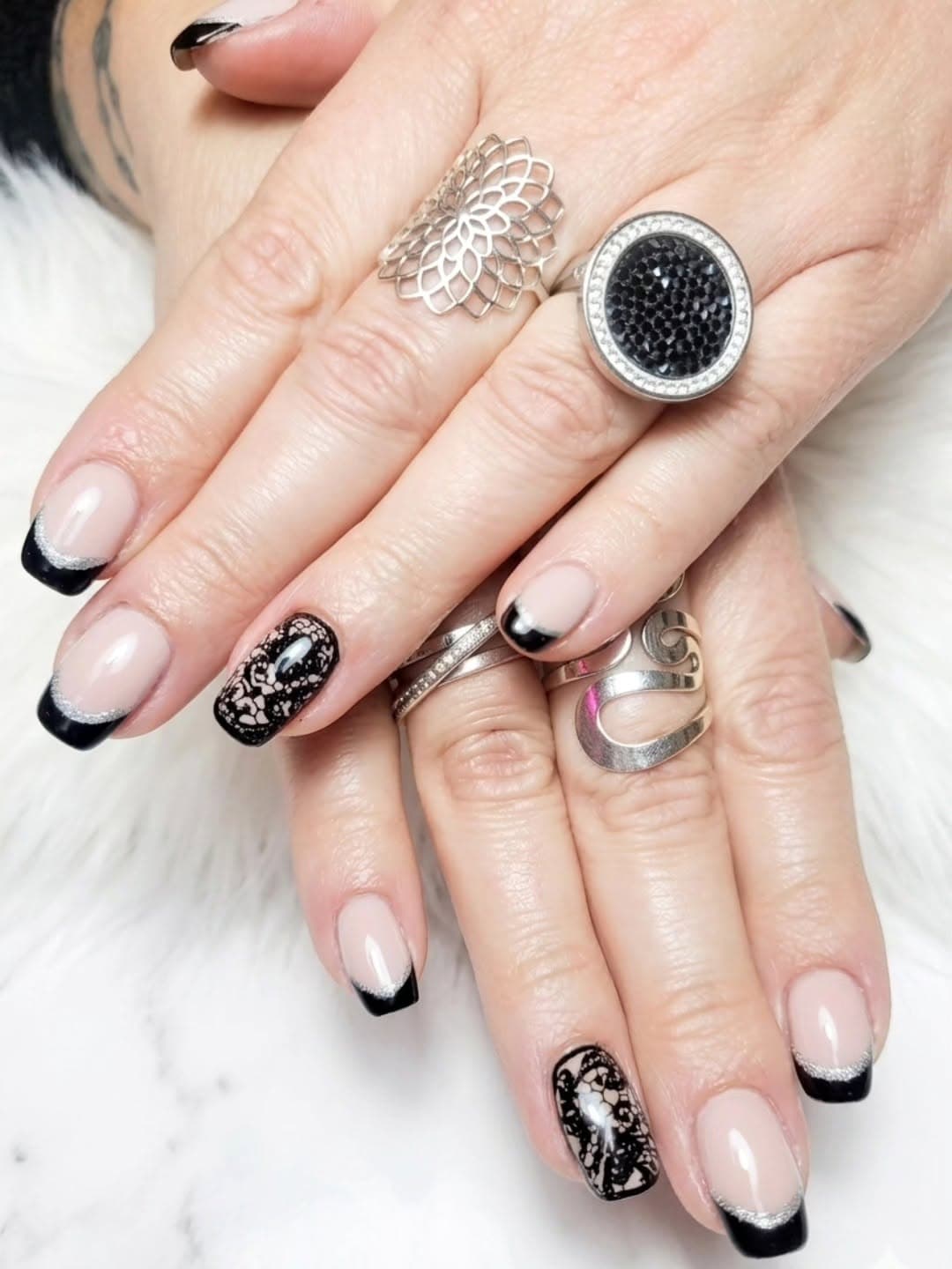 Remplissage gel - Nail art dentelle et french