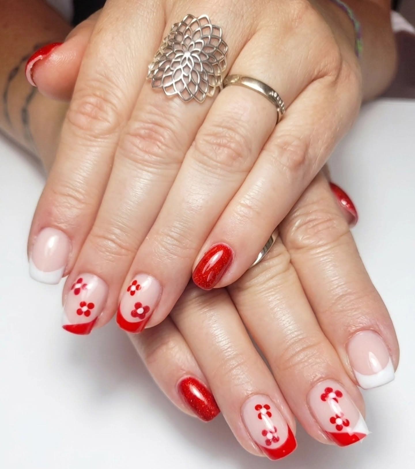 Remplissage gel - French - Nail art fleurs