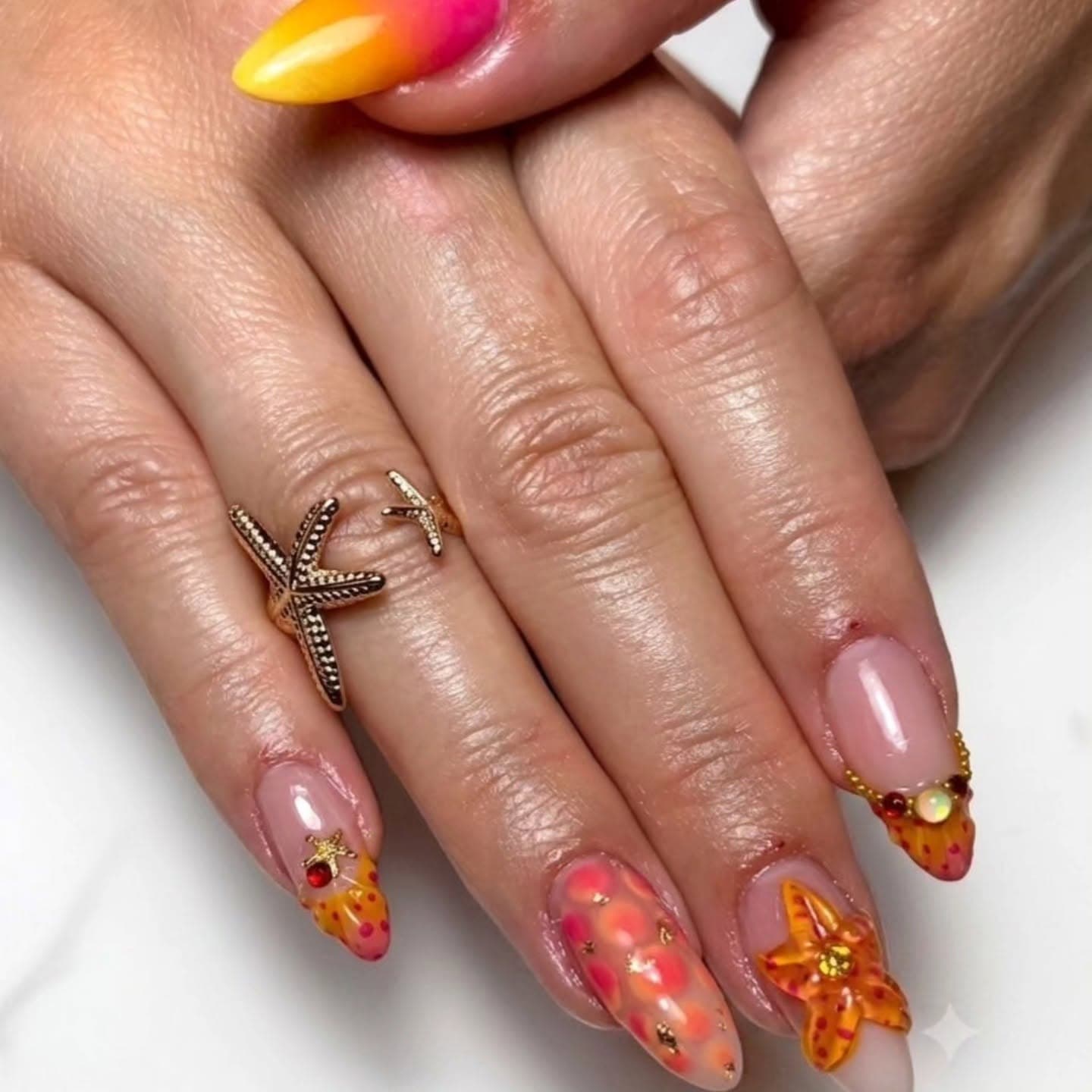 Remplissage gel - Nail art 3D + French bijoux + Dégradé